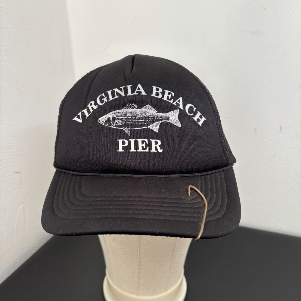 Virginia Beach Pier Vintage Style Black Snapback Trucker Hat Cap Mens Fish Hook‎